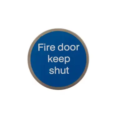 Click Here To Enlarge This Photo Of Atlantic - AS75FDKSASSS 'Fire Door Keep Shut' Disc Sign 75mm (Self Adhesive) - Satin Stainless Steel