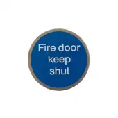 Atlantic - AS75FDKSASSS 'Fire Door Keep Shut' Disc Sign 75mm (Self Adhesive) - Satin Stainless Steel