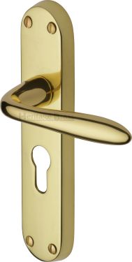 Click Here To Enlarge This Photo Of V6057-PB Heritage Brass Door Handle For Euro Profile Plate Sutton Design Polished Brass Finish