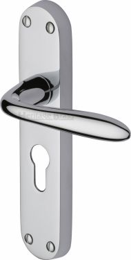 Click Here To Enlarge This Photo Of V6057-PC Heritage Brass Door Handle For Euro Profile Plate Sutton Design Polished Chrome Finish