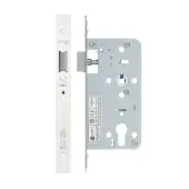 VDL0055-L-PCW - Zoo Hardware Vier DIN Latch 55mm Backset with 2pc Square Forend - Powder Coated White Finish