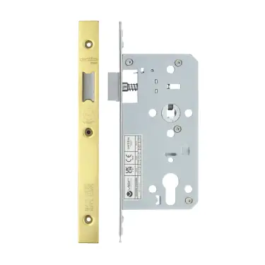 Click Here To Enlarge This Photo Of VDL0055-L-PVDG - Zoo Hardware Vier DIN Latch 55mm Backset with 2pc Square Forend - PVD Gold Finish