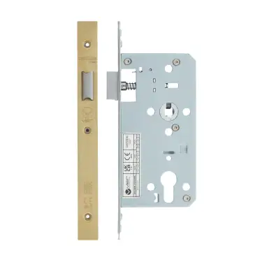 Click Here To Enlarge This Photo Of VDL0055-L-PVDSB - Zoo Hardware Vier DIN Latch 55mm Backset with 2pc Square Forend - PVD Satin Brass Finish