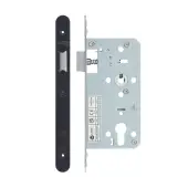 VDL0055-L-R-PCB - Zoo Hardware Vier DIN Latch 55mm Backset with 2pc Radius Forend - Powder Coated Black Finish