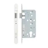 VDL0055-L-R-PCW - Zoo Hardware Vier DIN Latch 55mm Backset with 2pc Radius Forend - Powder Coated White Finish