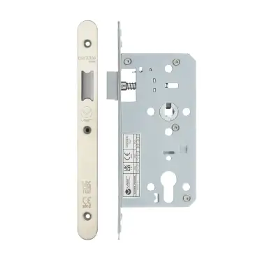 Click Here To Enlarge This Photo Of VDL0055-L-R-SSS - Zoo Hardware Vier DIN Latch 55mm Backset with 2pc Radius Forend - Satin Stainless Steel Finish