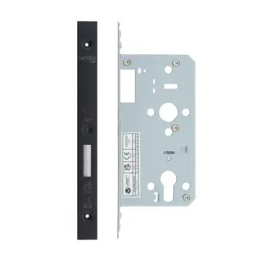 Click Here To Enlarge This Photo Of VDL0055-PCB - Zoo Hardware Vier DIN Euro Deadlock 55mm Backset with 2pc Square Forend - Powder Coated Black Finish
