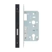 VDL0055-PCB - Zoo Hardware Vier DIN Euro Deadlock 55mm Backset with 2pc Square Forend - Powder Coated Black Finish