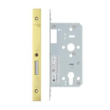 Click Here To Enlarge This Photo Of VDL0055-PVDG - Zoo Hardware Vier DIN Euro Deadlock 55mm Backset with 2pc Square Forend - PVD Gold Finish