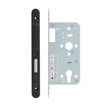 Click Here To Enlarge This Photo Of VDL0055-R-PCB - Zoo Hardware Vier DIN Euro Deadlock 55mm Backset with 2pc Radius Forend - Powder Coated Black Finish