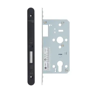 Click Here To Enlarge This Photo Of VDL0055-R-PVDBLK - Zoo Hardware Vier DIN Euro Deadlock 55mm Backset with 2pc Radius Forend - PVD Black Finish