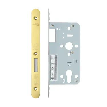 Click Here To Enlarge This Photo Of VDL0055-R-PVDG - Zoo Hardware Vier DIN Euro Deadlock 55mm Backset with 2pc Radius Forend - PVD Gold Finish