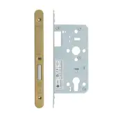 VDL0055-R-PVDSB - Zoo Hardware Vier DIN Euro Deadlock 55mm Backset with 2pc Radius Forend - PVD Satin Brass Finish