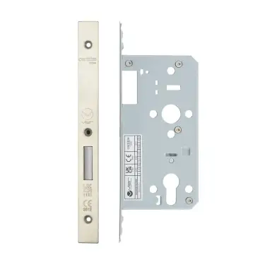 Click Here To Enlarge This Photo Of VDL0055-SSS - Zoo Hardware Vier DIN Euro Deadlock 55mm Backset with 2pc Square Forend - Satin Stainless Steel Finish