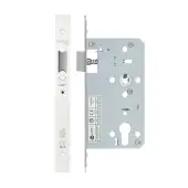 VDL0060-L-PCW - Zoo Hardware Vier DIN Latch 60mm Backset with 2pc Square Forend - Powder Coated White Finish