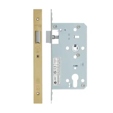 Click Here To Enlarge This Photo Of VDL0060-L-PVDSB - Zoo Hardware Vier DIN Latch 60mm Backset with 2pc Square Forend - PVD Satin Brass Finish