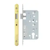 VDL0060-L-R-PVDG - Zoo Hardware Vier DIN Latch 60mm Backset with 2pc Radius Forend - PVD Gold Finish