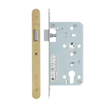 Click Here To Enlarge This Photo Of VDL0060-L-R-PVDSB - Zoo Hardware Vier DIN Latch 60mm Backset with 2pc Radius Forend - PVD Satin Brass Finish