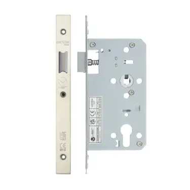 Click Here To Enlarge This Photo Of VDL0060-L-SSS - Zoo Hardware Vier DIN Latch 60mm Backset with 2pc Square Forend - Satin Stainless Steel Finish