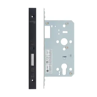 Click Here To Enlarge This Photo Of VDL0060-PCB - Zoo Hardware Vier DIN Euro Deadlock 60mm Backset with 2pc Square Forend - Powder Coated Black Finish