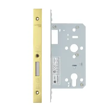 Click Here To Enlarge This Photo Of VDL0060-PVDG - Zoo Hardware Vier DIN Euro Deadlock 60mm Backset with 2pc Square Forend - PVD Gold Finish