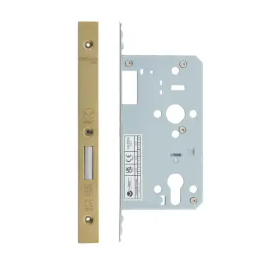 Click Here To Enlarge This Photo Of VDL0060-PVDSB - Zoo Hardware Vier DIN Euro Deadlock 60mm Backset with 2pc Square Forend - PVD Satin Brass Finish