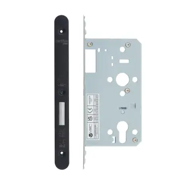 Click Here To Enlarge This Photo Of VDL0060-R-PCB - Zoo Hardware Vier DIN Euro Deadlock 60mm Backset with 2pc Radius Forend - Powder Coated Black Finish