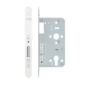 VDL0060-R-PCW - Zoo Hardware Vier DIN Euro Deadlock 60mm Backset with 2pc Radius Forend - Powder Coated White Finish