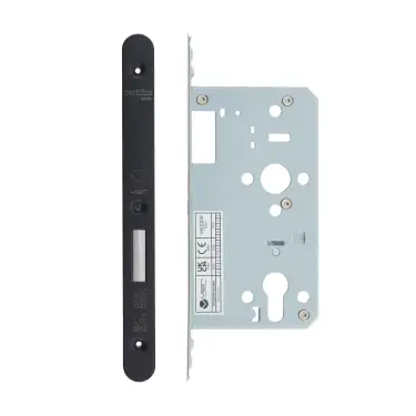 Click Here To Enlarge This Photo Of VDL0060-R-PVDBLK - Zoo Hardware Vier DIN Euro Deadlock 60mm Backset with 2pc Radius Forend - PVD Black Finish
