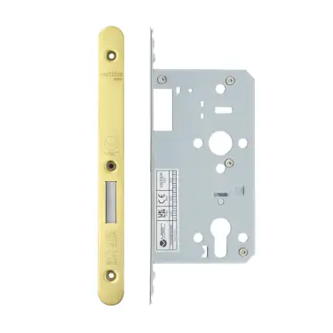 Click Here To Enlarge This Photo Of VDL0060-R-PVDG - Zoo Hardware Vier DIN Euro Deadlock 60mm Backset with 2pc Radius Forend - PVD Gold Finish