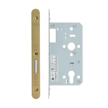 Click Here To Enlarge This Photo Of VDL0060-R-PVDSB - Zoo Hardware Vier DIN Euro Deadlock 60mm Backset with 2pc Radius Forend - PVD Satin Brass Finish