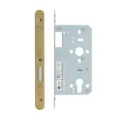 VDL0060-R-PVDSB - Zoo Hardware Vier DIN Euro Deadlock 60mm Backset with 2pc Radius Forend - PVD Satin Brass Finish