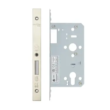 Click Here To Enlarge This Photo Of VDL0060-SSS - Zoo Hardware Vier DIN Euro Deadlock 60mm Backset with 2pc Square Forend - Satin Stainless Steel Finish