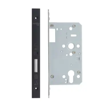 Click Here To Enlarge This Photo Of VDL0060-ST-PCB - Zoo Hardware Vier DIN Single Throw Euro Deadlock 60mm Backset with 2pc Square Forend - Powder Coated Black Finish