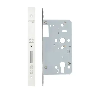 Click Here To Enlarge This Photo Of VDL0060-ST-PCW - Zoo Hardware Vier DIN Single Throw Euro Deadlock 60mm Backset with 2pc Square Forend - Powder Coated White Finish