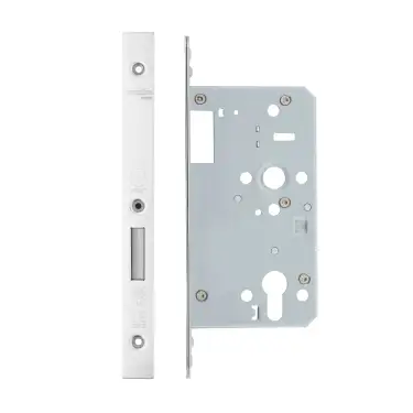 Click Here To Enlarge This Photo Of VDL0060-ST-PSS - Zoo Hardware Vier DIN Single Throw Euro Deadlock 60mm Backset with 2pc Square Forend - Polished Stainless Steel Finish