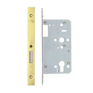 Click Here To Enlarge This Photo Of VDL0060-ST-PVDG - Zoo Hardware Vier DIN Single Throw Euro Deadlock 60mm Backset with 2pc Square Forend - PVD Gold Finish