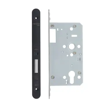 Click Here To Enlarge This Photo Of VDL0060-ST-R-PCB - Zoo Hardware Vier DIN Single Throw Euro Deadlock 60mm Backset with 2pc Radius Forend - Powder Coated Black Finish