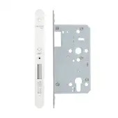 VDL0060-ST-R-PCW - Zoo Hardware Vier DIN Single Throw Euro Deadlock 60mm Backset with 2pc Radius Forend - Powder Coated White Finish
