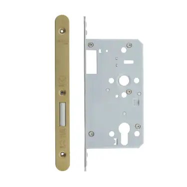 Click Here To Enlarge This Photo Of VDL0060-ST-R-PVDSB - Zoo Hardware Vier DIN Single Throw Euro Deadlock 60mm Backset with 2pc Radius Forend - PVD Satin Brass Finish