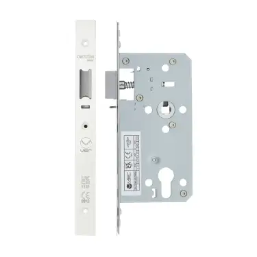 Click Here To Enlarge This Photo Of VDL7255-NL-PCW - Zoo Hardware Vier DIN Nightlatch 55mm Backset (72mm Centres) with 2pc Square Forend - Powder Coated White Finish