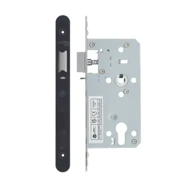 Click Here To Enlarge This Photo Of VDL7255-NL-R-PCB - Zoo Hardware Vier DIN Nightlatch 55mm Backset (72mm Centres) with 2pc Radius Forend - Powder Coated Black Finish
