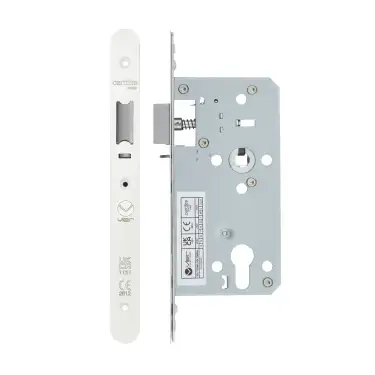 Click Here To Enlarge This Photo Of VDL7255-NL-R-PCW - Zoo Hardware Vier DIN Nightlatch 55mm Backset (72mm Centres) with 2pc Radius Forend - Powder Coated White Finish