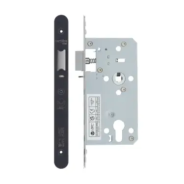 Click Here To Enlarge This Photo Of VDL7255-NL-R-PVDBLK - Zoo Hardware Vier DIN Nightlatch 55mm Backset (72mm Centres) with 2pc Radius Forend - PVD Black Finish