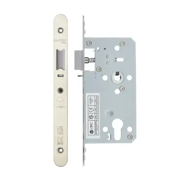 Click Here To Enlarge This Photo Of VDL7255-NL-R-SSS - Zoo Hardware Vier DIN Nightlatch 55mm Backset (72mm Centres) with 2pc Radius Forend - Satin Stainless Steel Finish