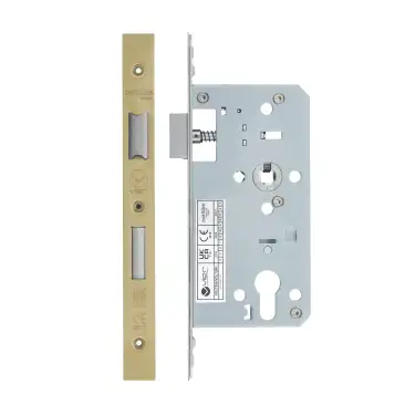Click Here To Enlarge This Photo Of VDL7255-PVDSB - Zoo Hardware Vier DIN Euro Sashlock 55mm Backset (72mm Centres) with 2pc Square Forend - PVD Satin Brass Finish