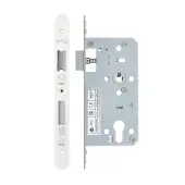 VDL7255-R-PCW - Zoo Hardware Vier DIN Euro Sashlock 55mm Backset (72mm Centres) with 2pc Radius Forend - Powder Coated White Finish