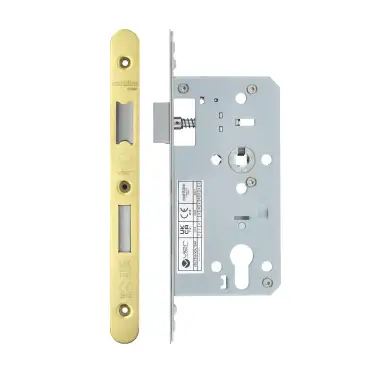 Click Here To Enlarge This Photo Of VDL7255-R-PVDG - Zoo Hardware Vier DIN Euro Sashlock 55mm Backset (72mm Centres) with 2pc Radius Forend - PVD Gold Finish