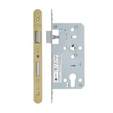 Click Here To Enlarge This Photo Of VDL7255-R-PVDSB - Zoo Hardware Vier DIN Euro Sashlock 55mm Backset (72mm Centres) with 2pc Radius Forend - PVD Satin Brass Finish
