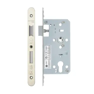 Click Here To Enlarge This Photo Of VDL7255-R-SSS - Zoo Hardware Vier DIN Euro Sashlock 55mm Backset (72mm Centres) with 2pc Radius Forend - Satin Stainless Steel Finish
